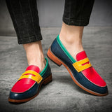 Wedding Leather Oxfords Men's Dress Shoes Slip On Breathable Driving Multi Color Penny Loafers Pointed Toe Mart Lion   