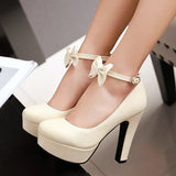 Comfy Elegant Women Shoes Bow Ankle Strap Ultra Mary Jane High Heeled Pumps MartLion   