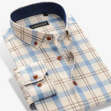 Men's 100% Cotton Long Sleeve Contrast Plaid Checkered Shirt Pocket-less Design Casual Standard-fit Button Down Gingham Mart Lion T0727 38 