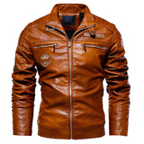 Leather Jacket Men's Winter Fleece Motorcycle PU Stand Collar Casual Windbreaker Ropa De Hombre Slim Coat Mart Lion   