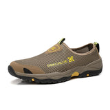 Summer Mesh Shoes Men's Sneakers Lightweight Breathable Walking Footwear Slip-On Casual Mart Lion khaki 6 