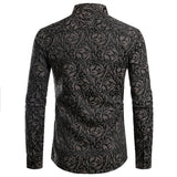 Men's Floral Black Dress Shirts Stylish Long Sleeve Steampunk arty Club Bar Social Shirt Chemise Homme Mart Lion   