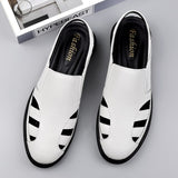 Men's Sandals Genuine Leather Shoes Casual Summer Footwear Breathable Slides Soft luxury Mart Lion   