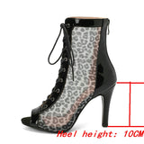 Women Sandals Leopard Open Toe High Heels Dancing Shoes Comfort Zipper Peep Toe Summer Sandals Mart Lion Black-10cm 34 