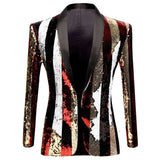 Stylish Vertical Striped Sequin Blazer Jacket Men's Shawl Lapel One Button Glitter Blazers Wedding Party Dinner Homme MartLion   