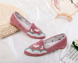 Flower Embroidered Women Cotton Fabric Pointed Toe Flat Shoes Slip On Flats Style MartLion   