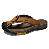 Summer Men's Slippers Flip Flops Brand Sandals Genuine Leather Home Mart Lion Gold Yellow 6.5 CN