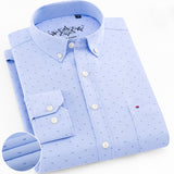 Men's Casual Regular-fit Long Sleeve Solid Oxford Shirts Single Patch Pocket Button Down Thick Plaid Checked/Striped Tops Shirt Mart Lion Blue Print 38 