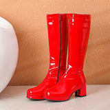 Women High Keen Boots Patent Leather Waterproof Knee High White Red Party Fetish Shoes Autumn Winter MartLion red 42 