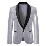 Shiny Gold Sequin Glitter Embellished Blazer Jacket Men's Nightclub Prom Suit Blazer Homme Stage Clothes For singers Mart Lion Silver L 