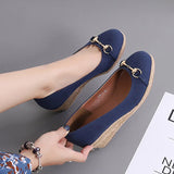 Women's Wedge Sandals Spring Autumn Metal Button High Thick-heeled Platform Shoes Straw MartLion   