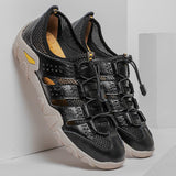 Men's Sandals Summer Shoes genuine leather Outdoor Casual Mesh Breathable Rubber Mart Lion Black 38 