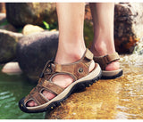 Leather sandals cowhide men's shoes summer beach slippers outdoor leisure Mart Lion   