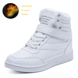 6CM Height Increasing Sneakers For Women Platform Casual Sport Shoes Green Leather High Top Wedge Mart Lion White -887 35 