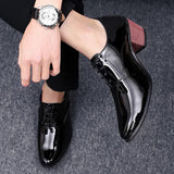 Men's Patent Leather Oxford Shoes Breathable Pointed Toe High Heels Formal Prom Dress Wedding Groom MartLion   