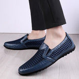 Summer Breathable Sneakers Men's Casual Shoes Genuine Leather Slip On Loafers Driving Outdoor Jogging Trainer Mart Lion   