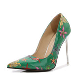 Shallow Pointed Toe Cartoon Print Stilettos Pumps Women Wedding Shoes Spring High Heels office MartLion Green 11 