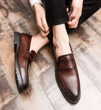 Retro Men's Dress Shoes Brogue Style Party Leather Formal Wedding Flats Leather Oxfords Slip on Loafers MartLion   