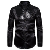 Men's Silk Satin Smooth Shirt Luxury Gold Sequin Tuxedo Shirt Party Stage Performance Wedding Dress Shirts Chemise Homme MartLion black S 