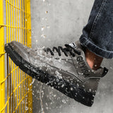  Waterproof Leather Safety Boots Men's Winter Velvet Metal Steel Toe Black Work Indestructible Industrial Welding Mart Lion - Mart Lion