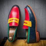 Wedding Leather Oxfords Men's Dress Shoes Slip On Breathable Driving Multi Color Penny Loafers Pointed Toe Mart Lion   