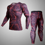 Compression Men's Sports underwear MMA rash guard Fitness Leggings Jogging T-shirt Quick dry Gym Workout Sport MartLion Red lightning L 