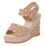 Shoes Women Sandals Summer Open Toe Fish Head Platform High Heels Wedge Female Mart Lion khaki 35 