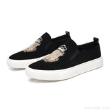 Men's Casual Shoes Black Suede Leather Party Luxury Embroidery Flat Tide Slip-On Loafers Mart Lion   