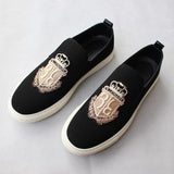 Men's Casual Shoes Black Suede Leather Party Luxury Embroidery Flat Tide Slip-On Loafers Mart Lion   