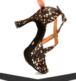 Latin Dance Shoes Woman Dance Shoes Glod Black Ballroom Latin Dance Shoes Suede Ballroom Shoes Dance Sandals MartLion   