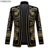 Luxury Baroque Gold Floral Embroidery Blazer Jacket Me'sn Shawl Lapel Velvet Cardigan Blazers  Wedding Party Prom Homme MartLion   