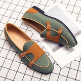 Canvas Leather Shoes Men's Casual Luxury Brand Handmade Penny Loafers Slip On Flats Driving Dress White Green Moccasins MartLion green 6 