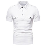 Double Pocket Military Epaulet Polo Shirt Men's Summer Short Sleeve Slim Fit Polo Homme Turn Down Collar Polos Para Hombre MartLion white S 