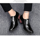 Men's Patent Leather Oxford Shoes Breathable Pointed Toe High Heels Formal Prom Dress Wedding Groom MartLion   