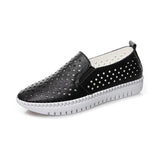 Genuine Leather ladies flats sneakers Women casual loafers shoes Hollow moccasins White Lace up canvas Boat MartLion slip black 5.5 