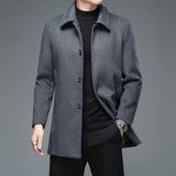 Men's Winter Jackets and Coats Casual Woolen Coats Long Overcoat Turn Down Collar Wool Blends Mart Lion Light gray M 