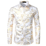 Silver Paisley Luxury Printed Floral Shirt Men's Wedding Party Dinner Dress Wedding Dinner Party Chemise Homme MartLion   