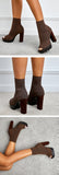 Autumn Winter Chunky Platform Boots Punk Style Peep Toe Knitting Stretch Fabric Socks Shoes Women Square High Heels Black Brown