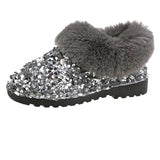 Women Winter Warm Boots Antiskid Outsole Lady Snow Shiny Brand Style Easy Wear Hairy Ankle Mart Lion 7-Silver 4.5 