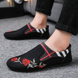 Summer Men's Casual Shoes Embroidery Flower Slip-On Soft Massage Moccasins Loafers Flats Footwear Driving Walking Mart Lion   