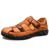 Classic Men's Sandals Summer Genuine Leather Outdoor Casual Lightweight Slipper Mart Lion Brown 6.5 