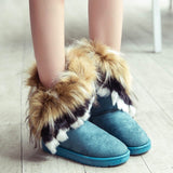 Snow Woman Winter Warm Female Mid-calf Boots With Fur Plush Ladies Shoes Furry British Soft Flock Short Slip-On Mart Lion green 36 