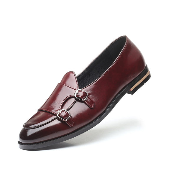 Men's Cusual Leather Shoes Wedding Party Slip-on Buckle Loafers Moccasins Driving Flats Mart Lion Wine Red 6 