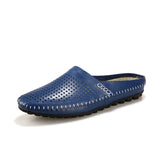 Breathable Hollow Casual Shoes Men's Loafers Genuine Leather Summer Half Slip On Water MartLion 7 Blue Shoes Men 
