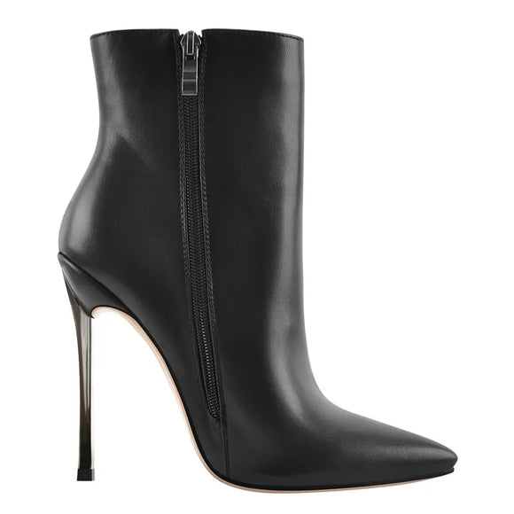  Onlymaker Women Ankel Boots Poited Toe Metal Thin High Heel Side Zipper Black Warm Winter MartLion - Mart Lion