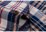 England Style Contrast Casual Checkered Shirts Button-down Soft Cotton  Long Sleeve Standard-fit Plaid Shirt MartLion   