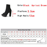 Autumn Winter Chunky Platform Boots Punk Style Peep Toe Knitting Stretch Fabric Socks Shoes Women Square High Heels Black Brown Mart Lion   