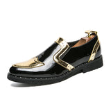 Glossy Leather Men's Shoes Casual Slip On Loafers Bullock Driving MartLion Gold 6 