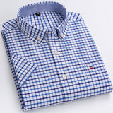 Men's Summer Casual Short Sleeve 100% Cotton Thin Oxford Shirt Single Patch Pocket Standard-fit Button-down Plaid Striped Mart Lion D508 41 