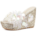 Summer Slippers Flower Decoration Platform Wedges Sandals Women High Heels Female Flip Flop Shoes Mart Lion golden 34 